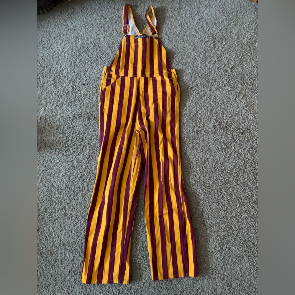 Maroon and Yellow Gameday Striped Overalls